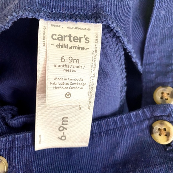 Carter's 6-9m Navy Corduroy Kids Overalls Girls or Boys Neutral Nautical Snap - Picture 5 of 5